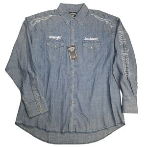 Wrangler Jack Daniels Old No 7 NWT Western Pearl Snap Denim Shirt SZ XL
